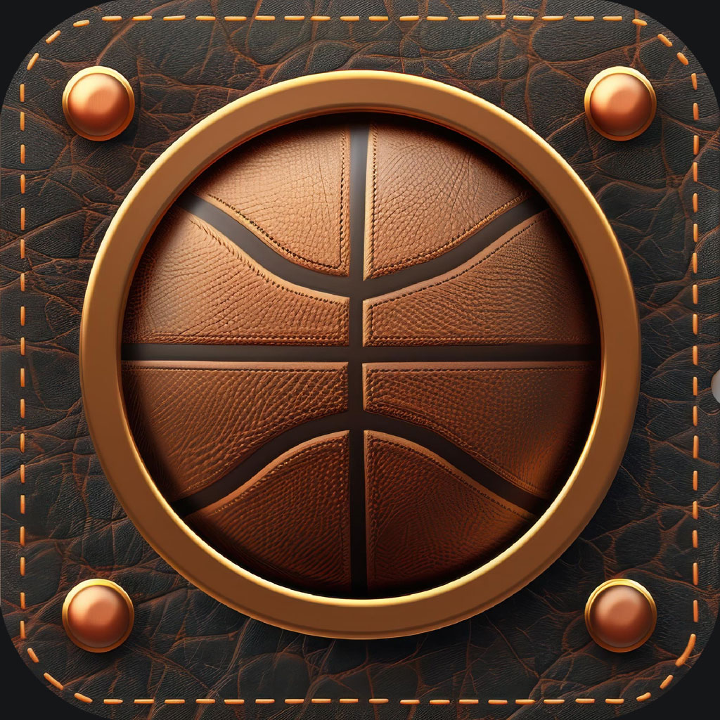 Luxury basketball icon with bronze ball and gold accents on dark leather