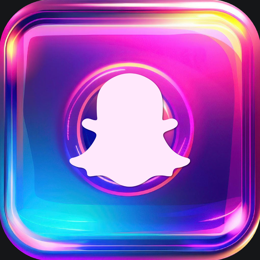 Snapchat icon with a white ghost on a colorful gradient background