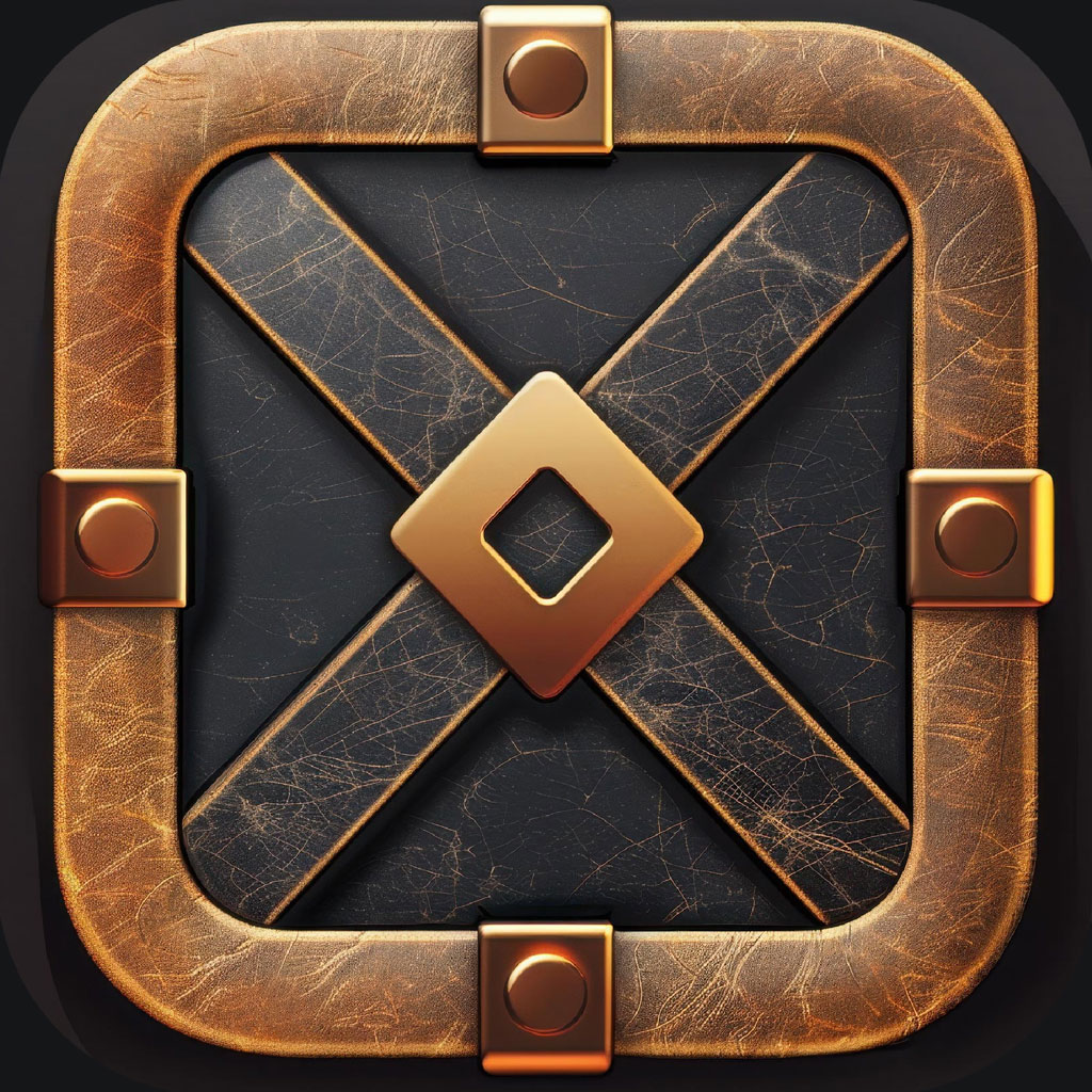 Luxury bronze app icon with black background
