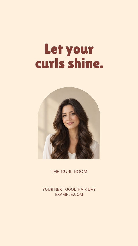 Instagram story template with the text Let your curls shine and a portrait photo of a woman with long curly hair.