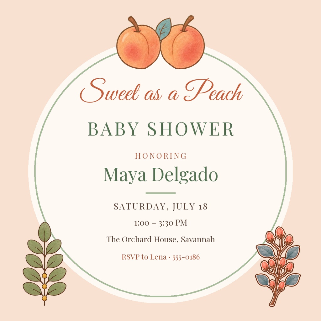Preview for Sweet As A Peach Shower Square Post Template