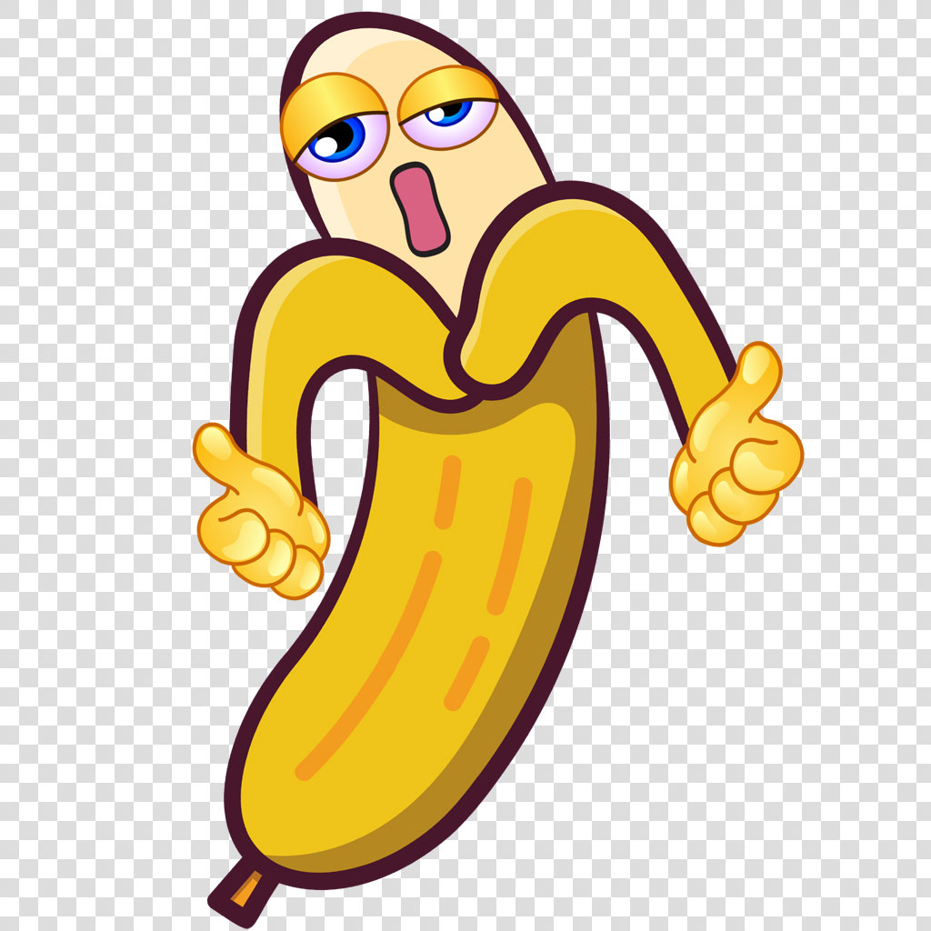 A cartoon banana with a surprised face and thumbs up