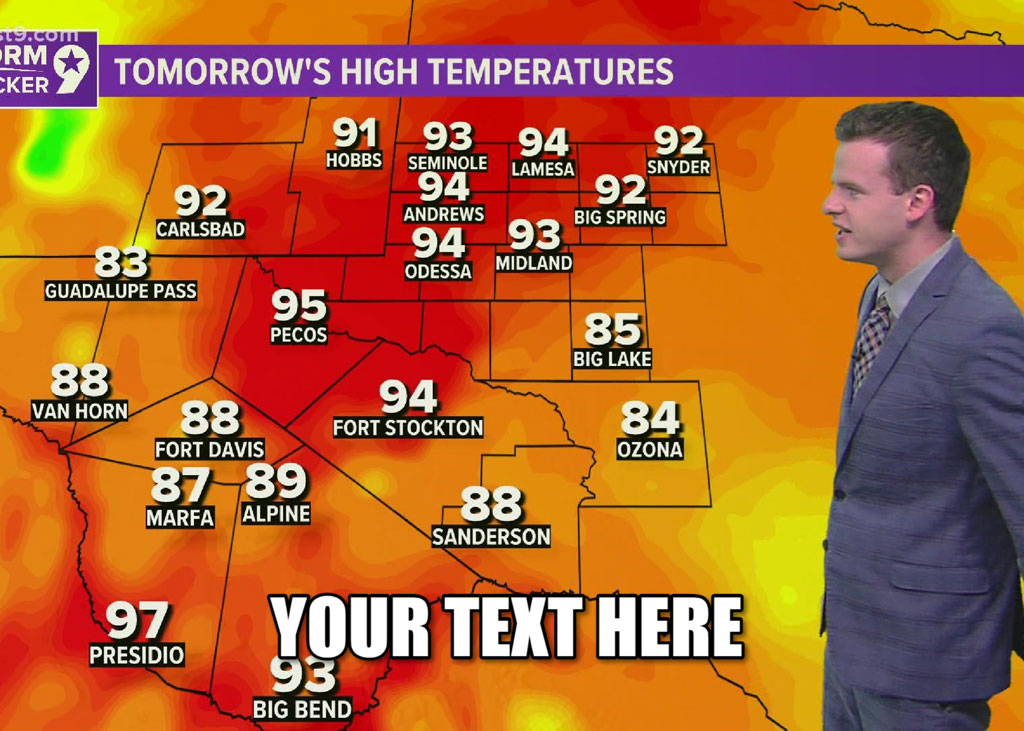 Weather forecast map showing tomorrow's high temperatures