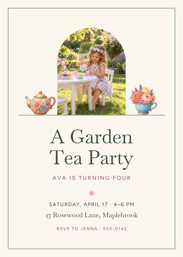 Preview for Garden Tea Party At Four 5 × 7 Invitation Template