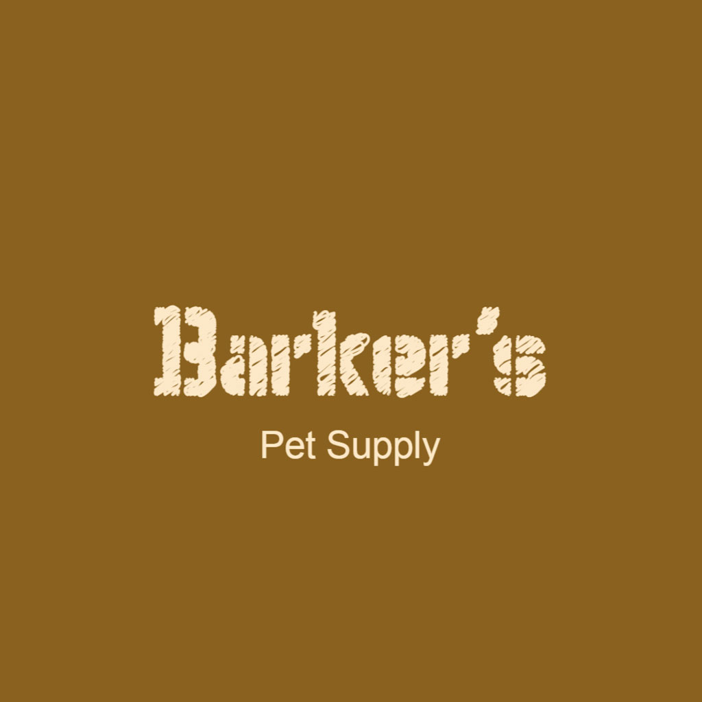 Barker's Pet Supply logo on a brown background