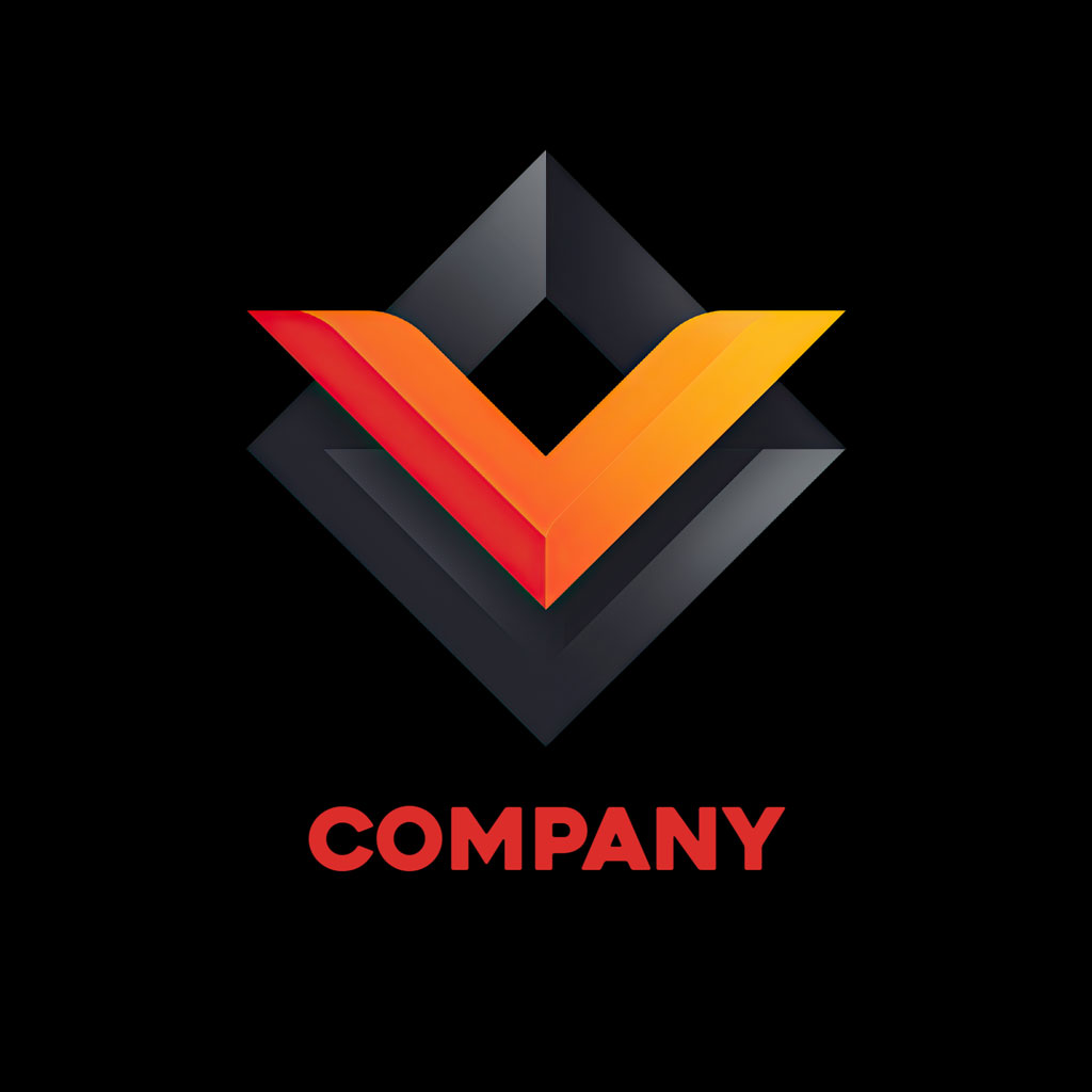 Company logo with a 3D checkmark inside a diamond on a black background