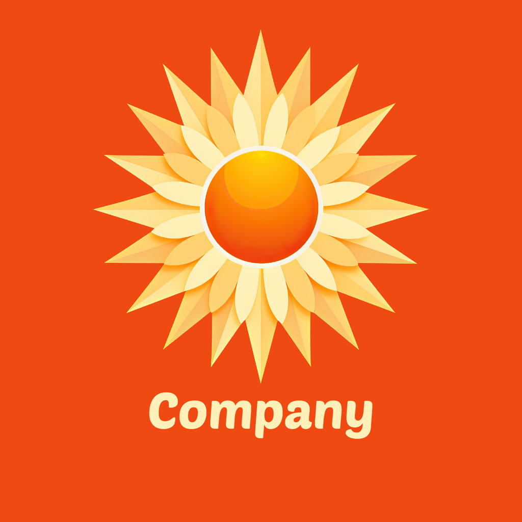 Company logo featuring a stylized sun