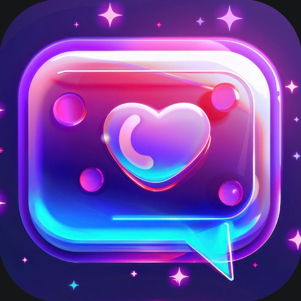 Neon chat icon with heart