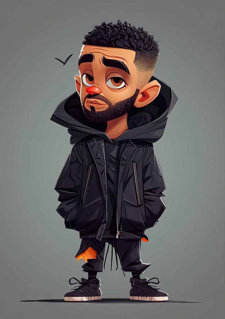 Cartoon man with black hoodie and sneakers