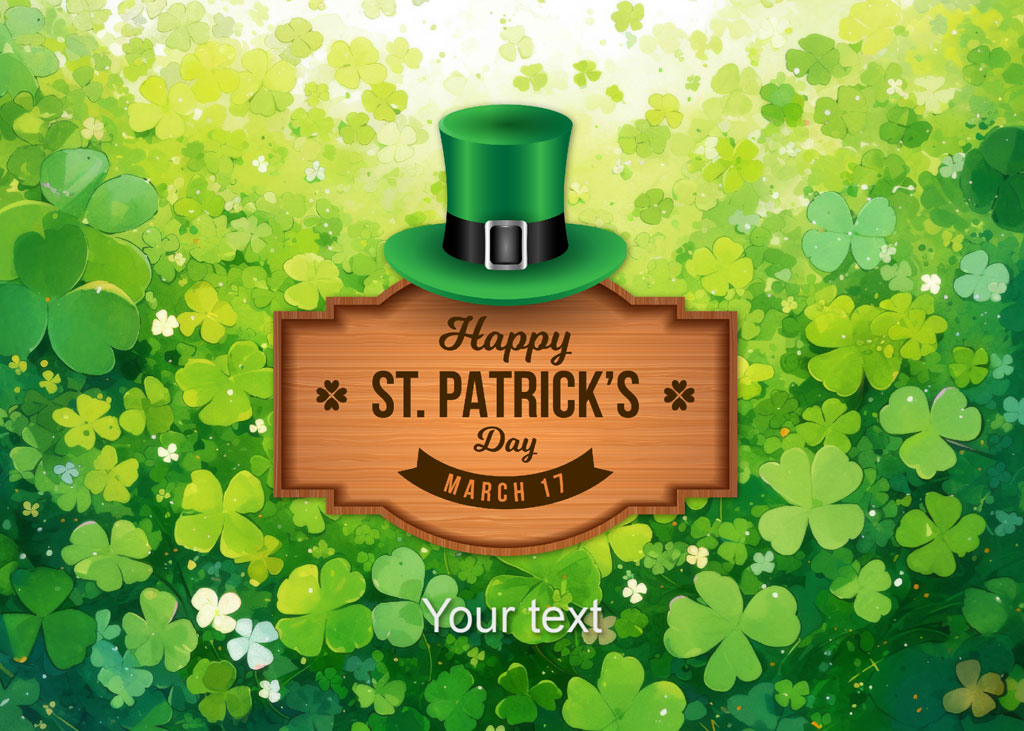 St. Patrick's Day greeting with green top hat and shamrocks