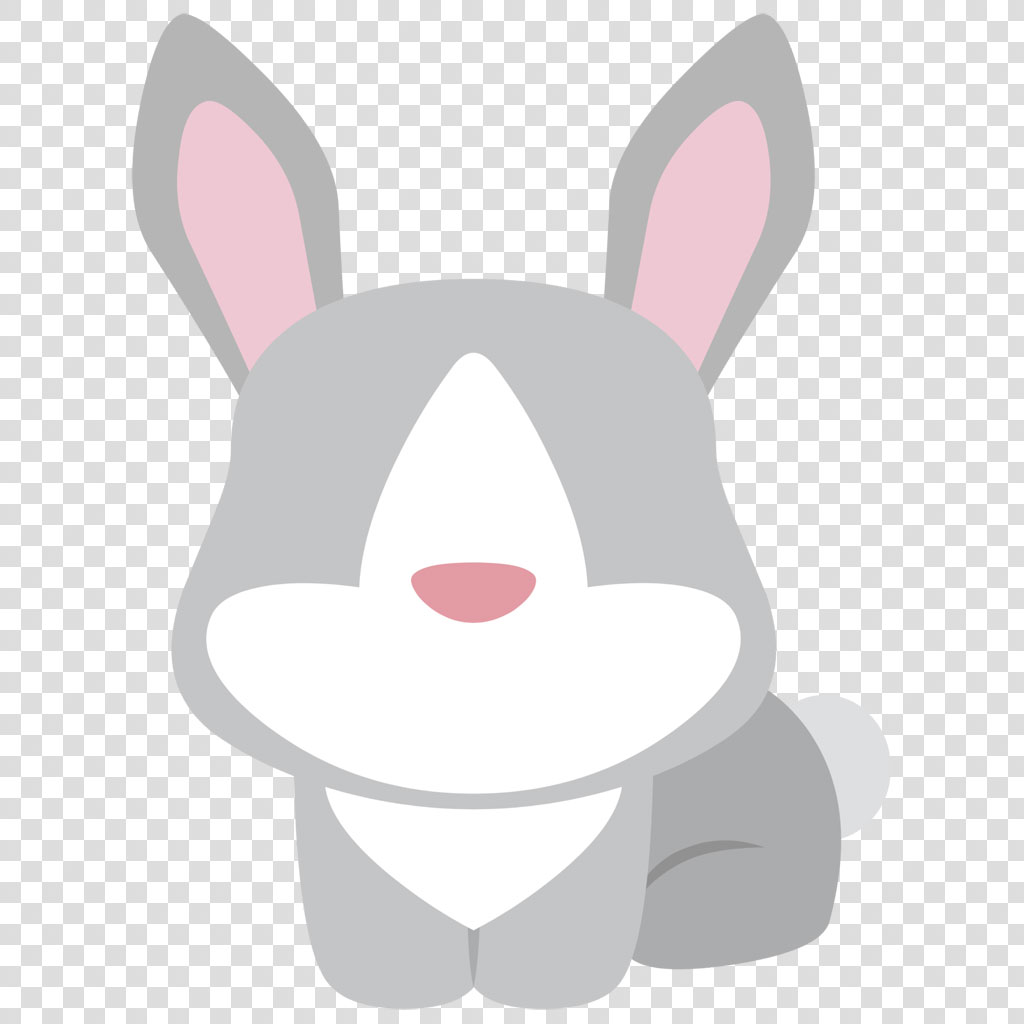 A gray cartoon bunny with pink inner ears and nose