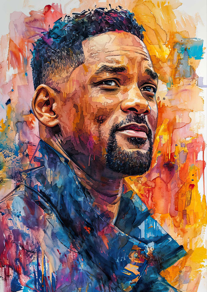 Colorful abstract painting of a man's portrait
