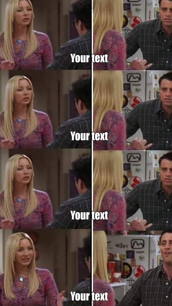 Collage of Phoebe Buffay from Friends with customizable text overlay