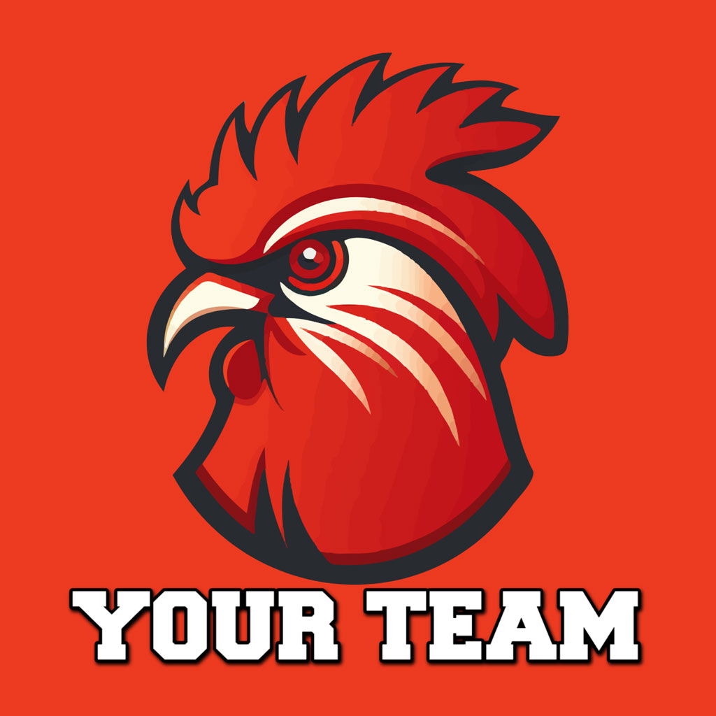 Red rooster head logo with 'YOUR TEAM' text