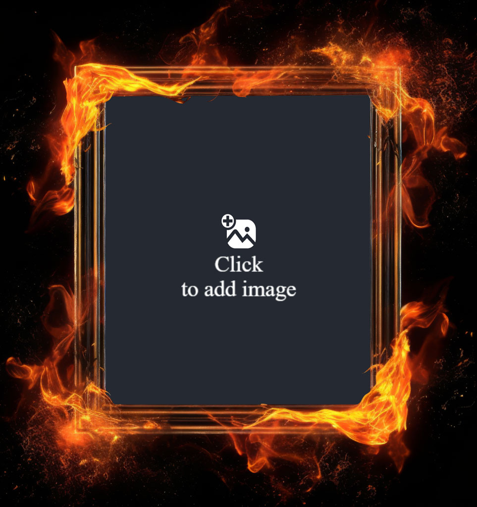 A square frame with flames around it on a black background.