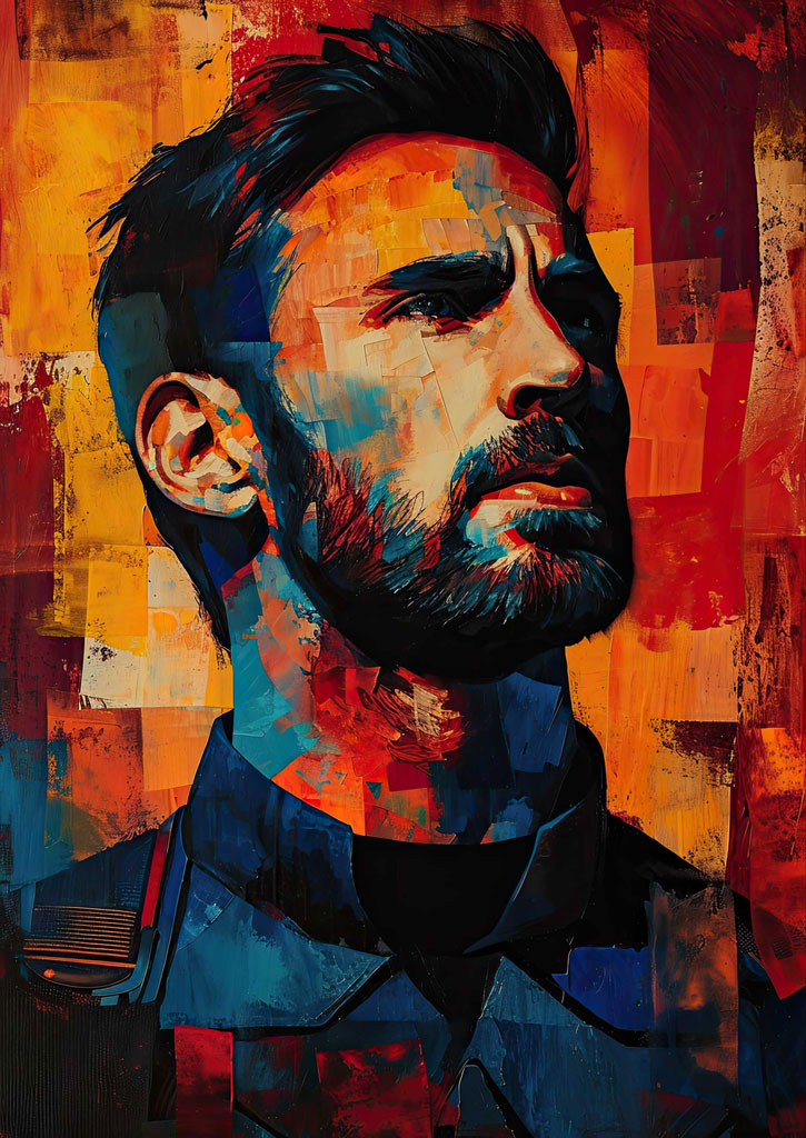 Abstract portrait of a man with short hair and beard