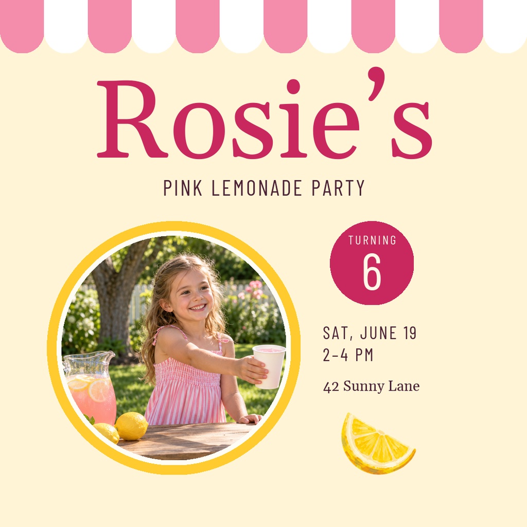 Postman Letter Features Pink Lemonade Party at Six Square Post Template - Design Templates