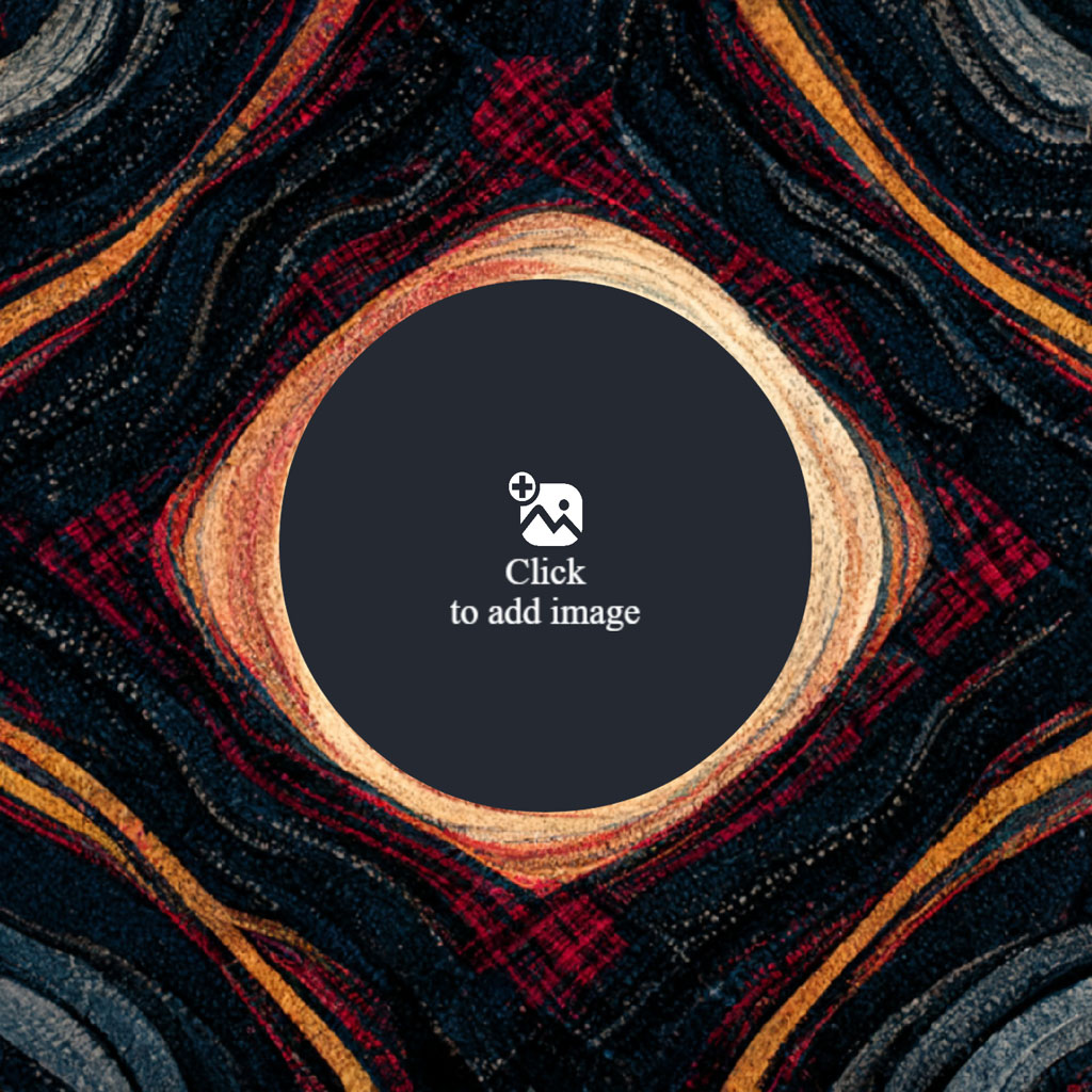 A circular placeholder for adding a photo surrounded by an abstract, colorful design.