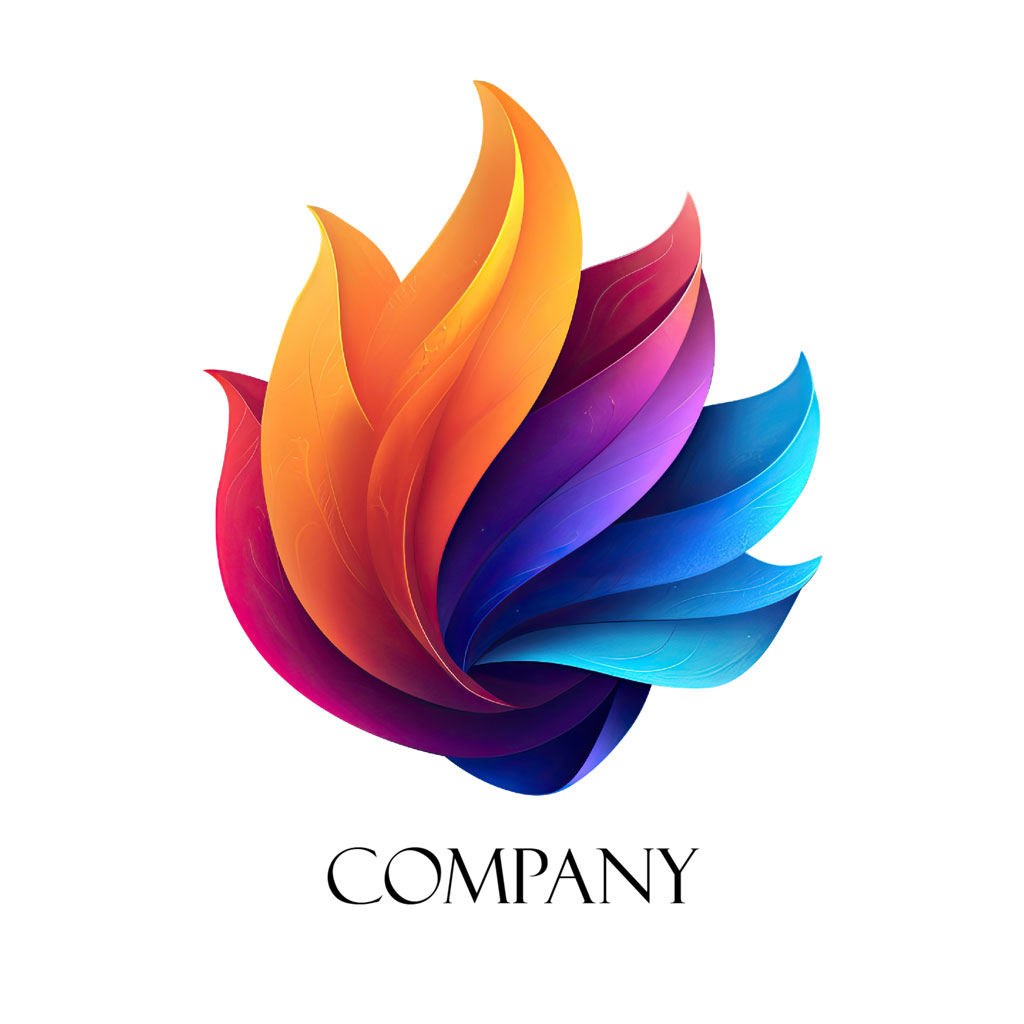 Stylized flame logo with gradient colors