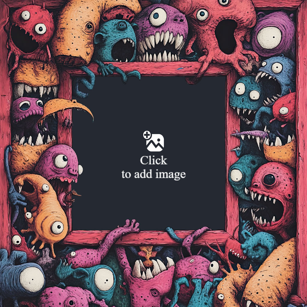 Cartoon monsters around a frame