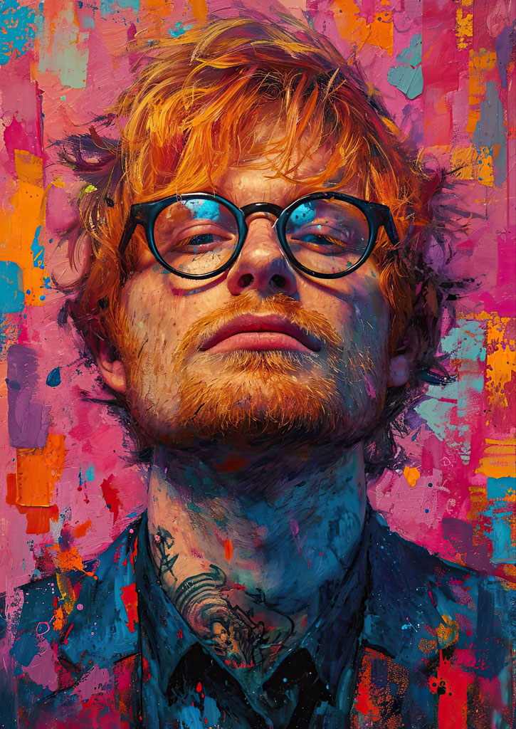 Ed Sheeran portrait with colorful abstract background