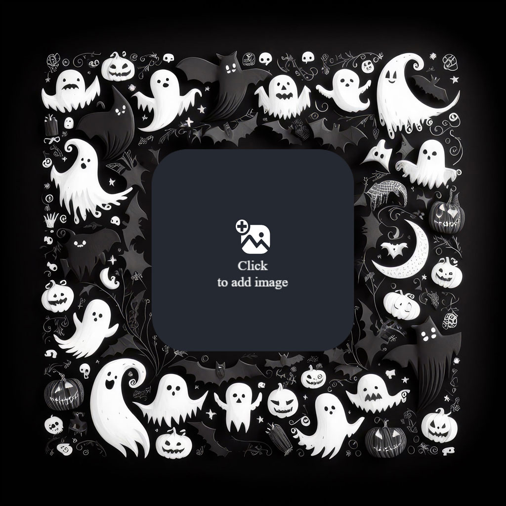 Halloween-themed frame with ghosts and symbols