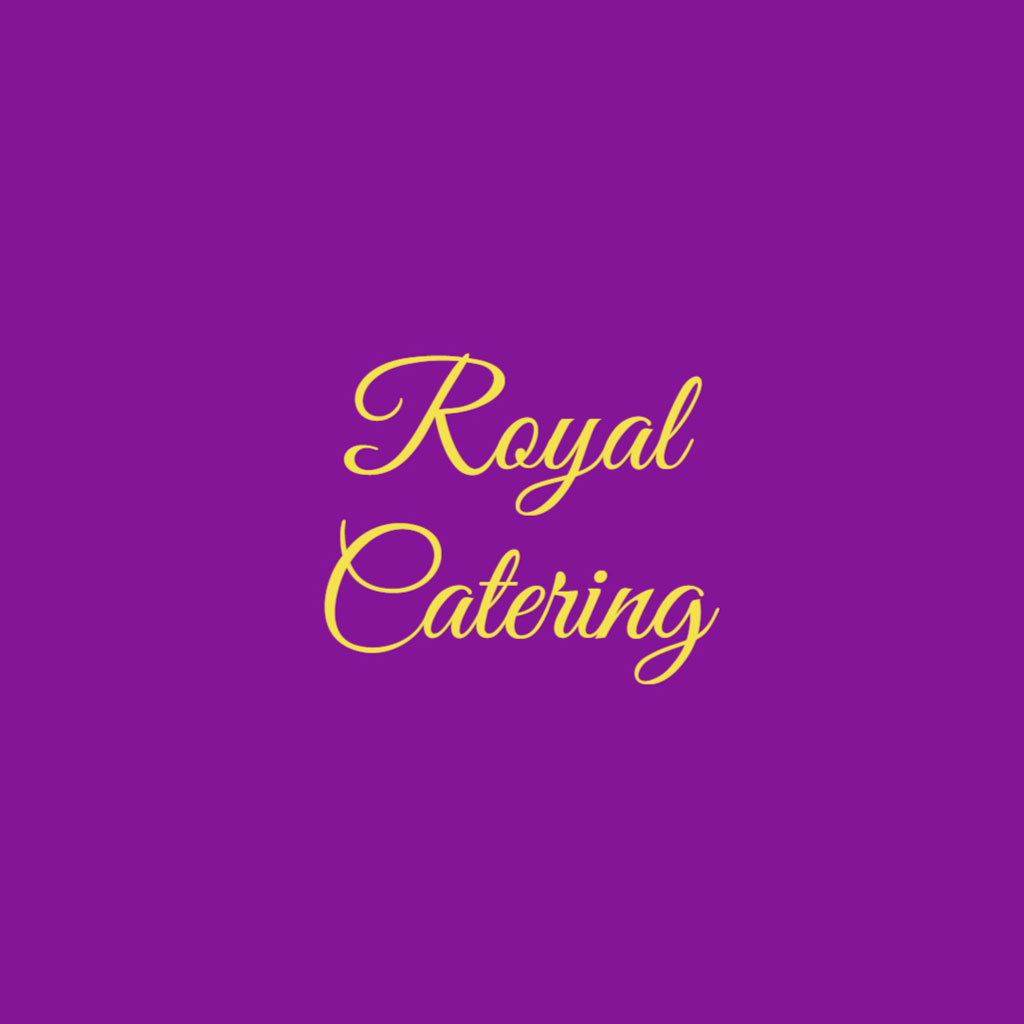 Royal Catering logo on purple background