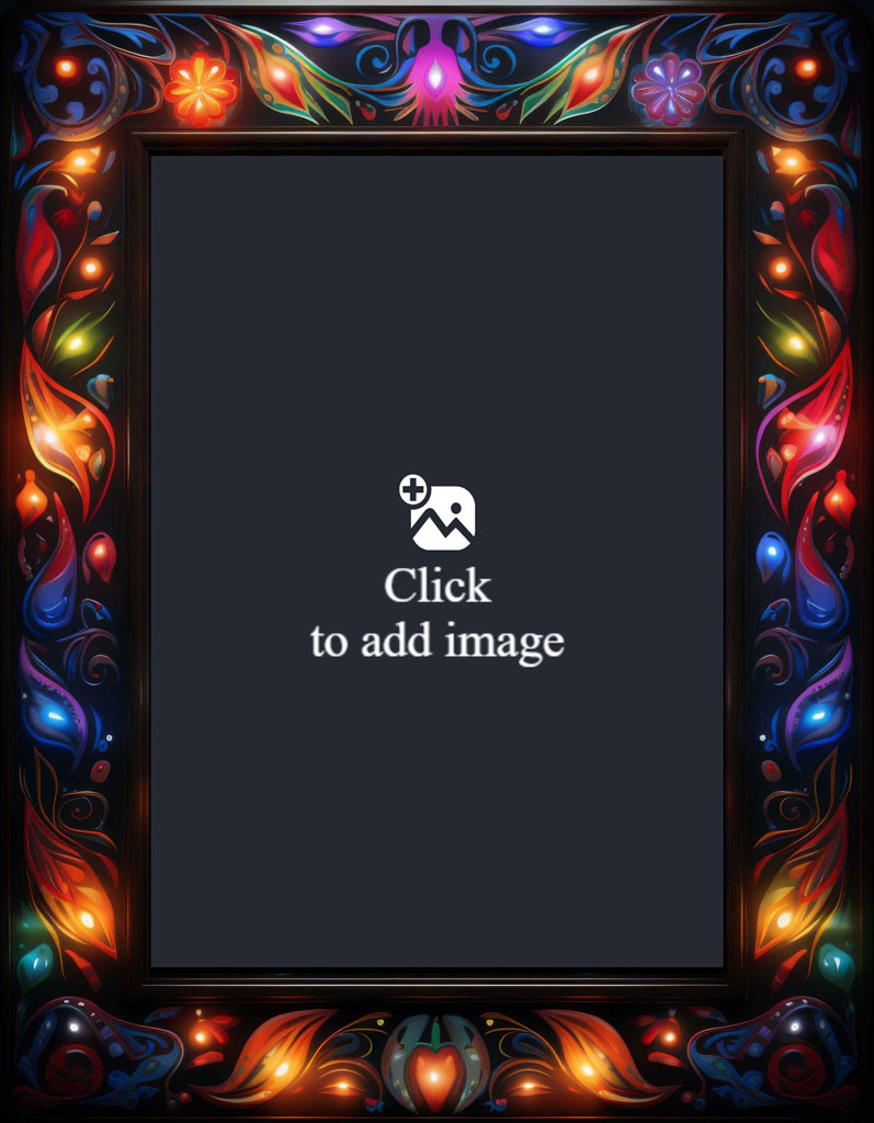 A vibrant, ornate frame with a dark center