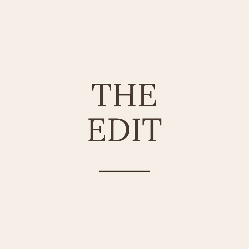 Minimal beige square design with the words The Edit centered above a thin horizontal line.