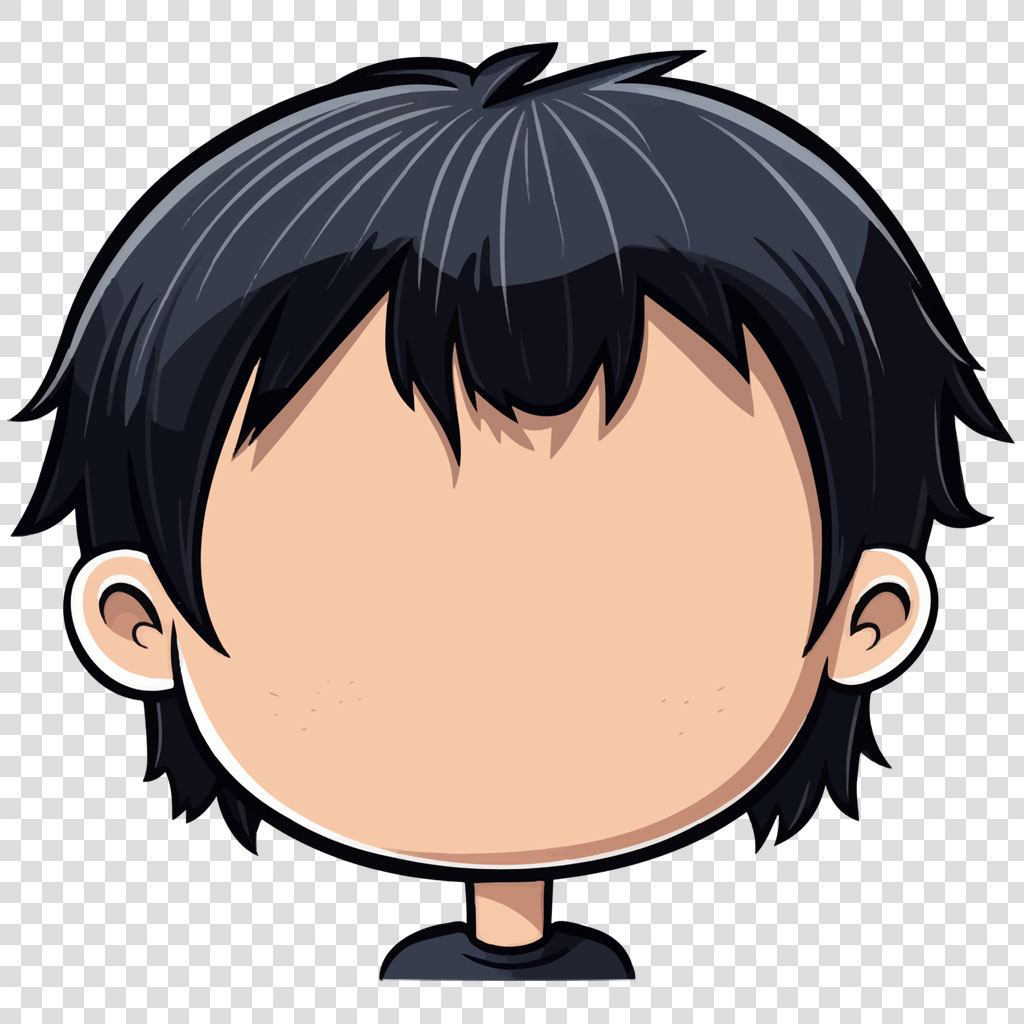 Cartoon character with black hair and blank face