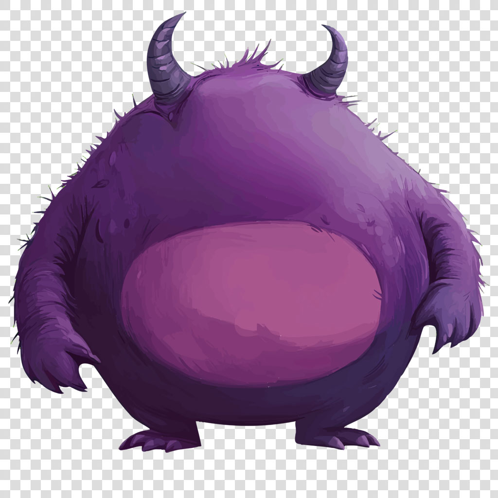 A purple monster with horns and a large belly