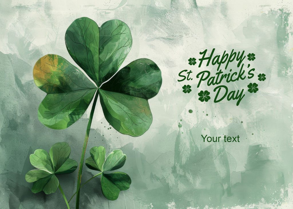 St. Patrick's Day greeting card with four-leaf clover