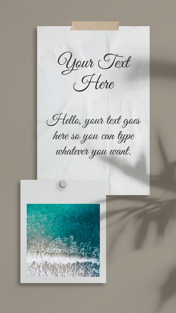 A template with customizable text and an ocean image on a gray background