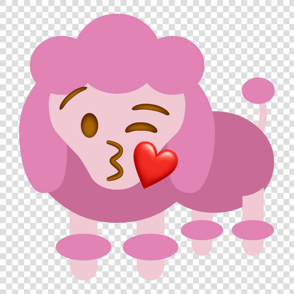 Cartoon lion with pink fur and a heart near its mouth