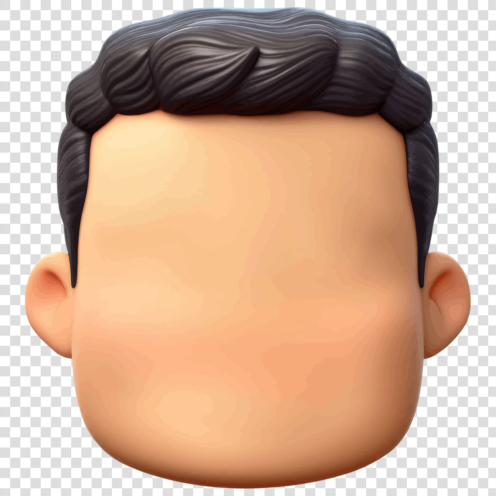 3D cartoon male avatar head with short black hair