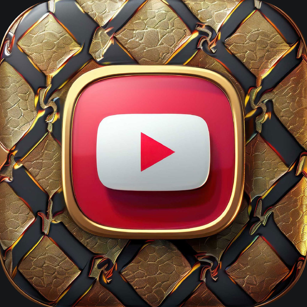 Luxury YouTube icon with gold frame and red play button