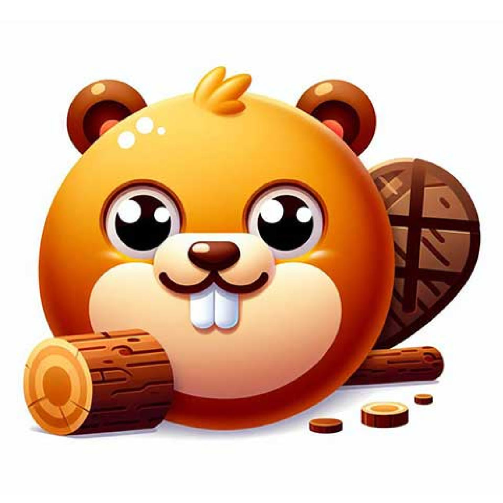 A 3D cartoon beaver with a big smile and large front teeth.