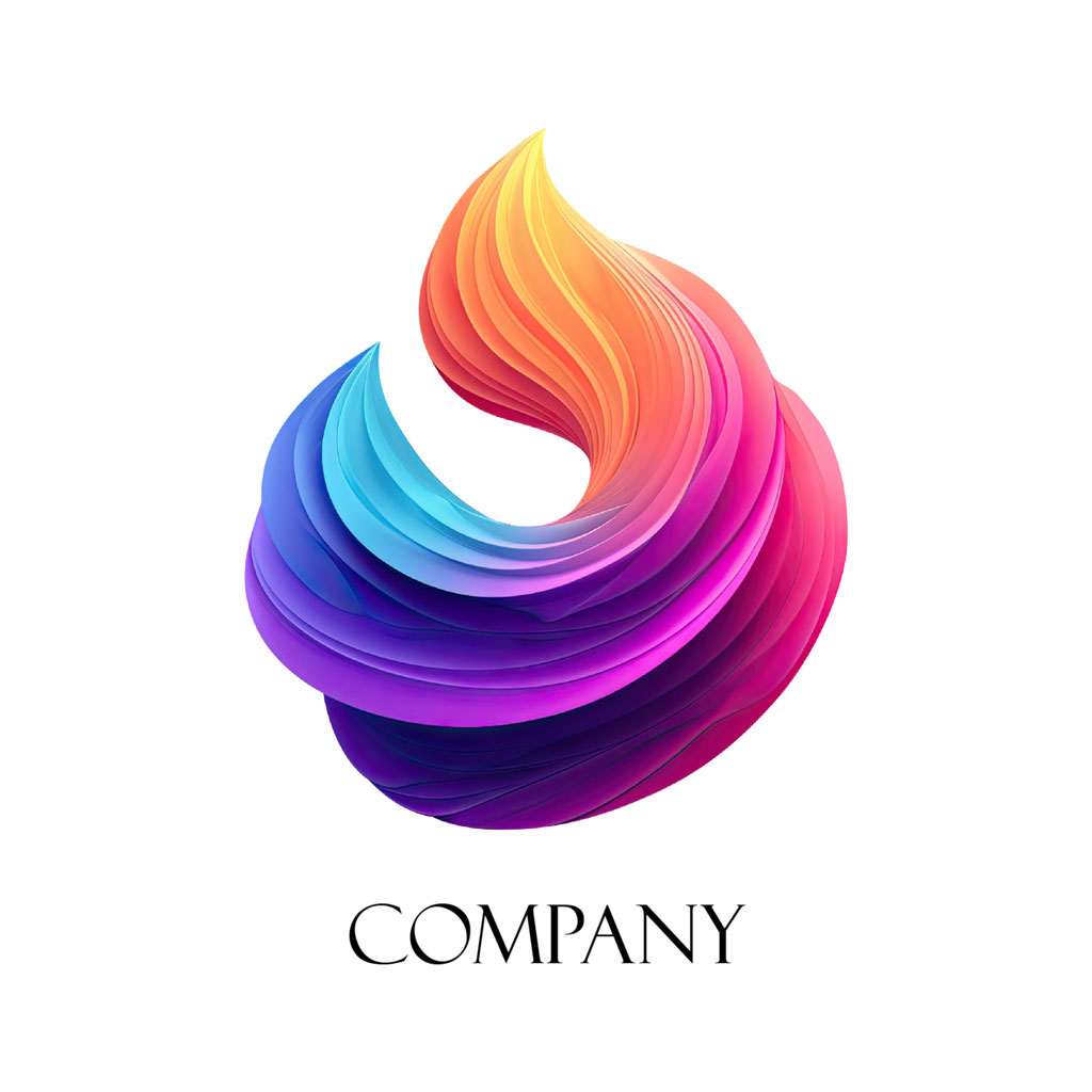 A colorful, swirling logo design on a white background