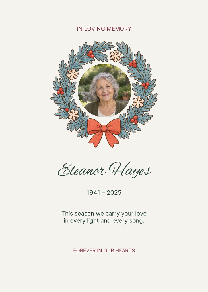 Preview for Remembered This Season Remembrance Card Template