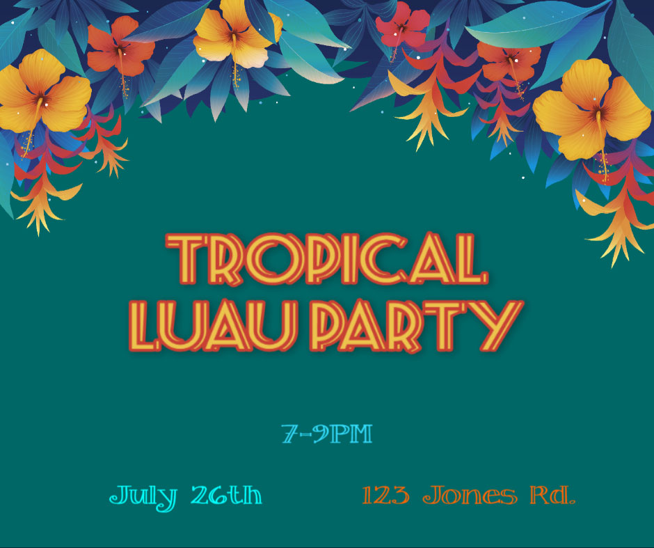 Tropical Luau Party invitation with floral decorations
