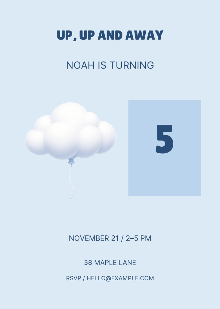 Preview for Five And Flying 5 × 7 Invitation Template