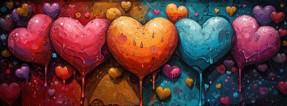 Colorful heart-shaped artwork with dripping paint effect