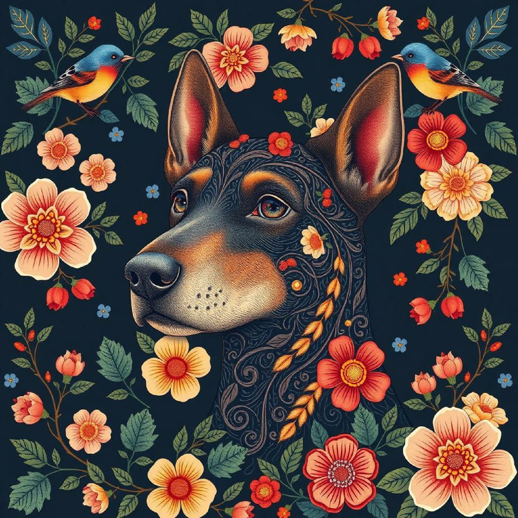 Illustration of a woman with blue hair and flowers