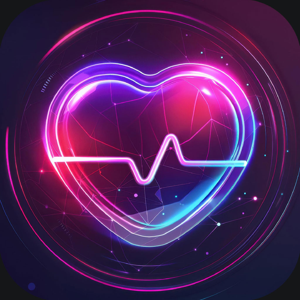 Neon heart with heartbeat line