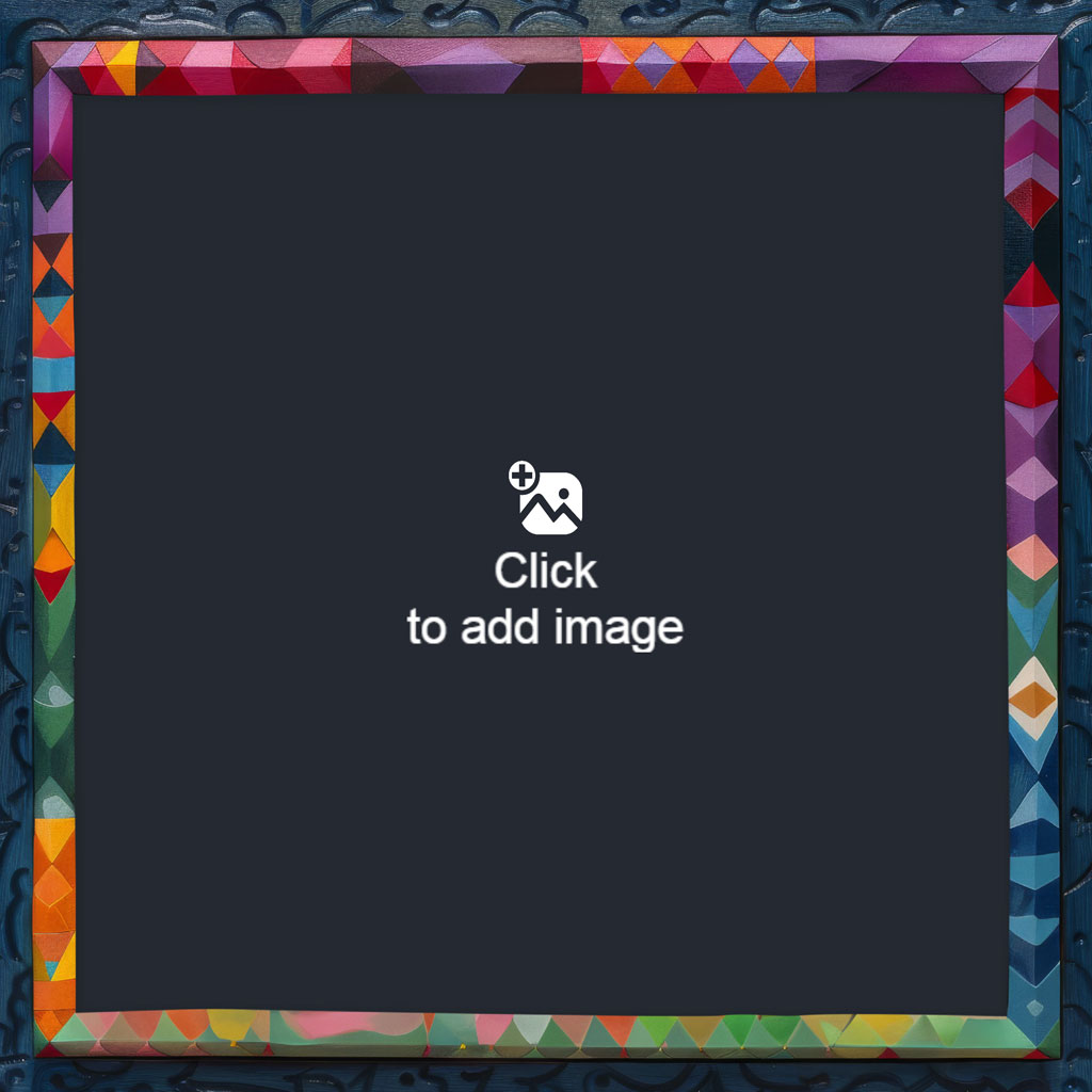 A decorative frame with a multicolored border and a black background.