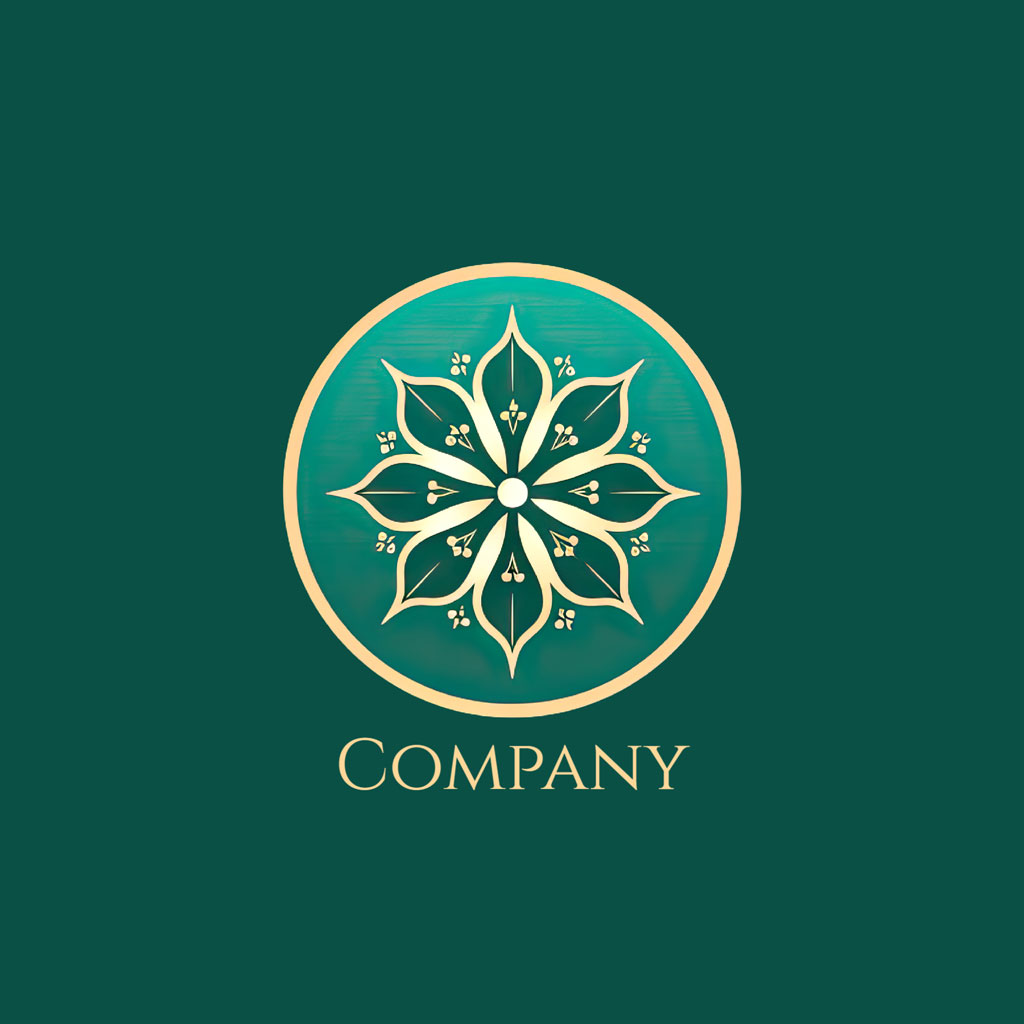 Company logo with a stylized flower in a circle