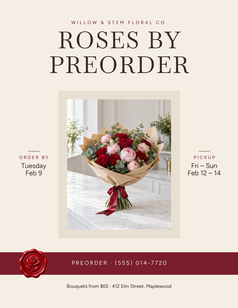 Preview for Roses By Preorder Letter Flyer Template