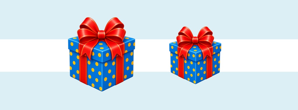 Two blue gift boxes with red bows on a light blue and white page cover background