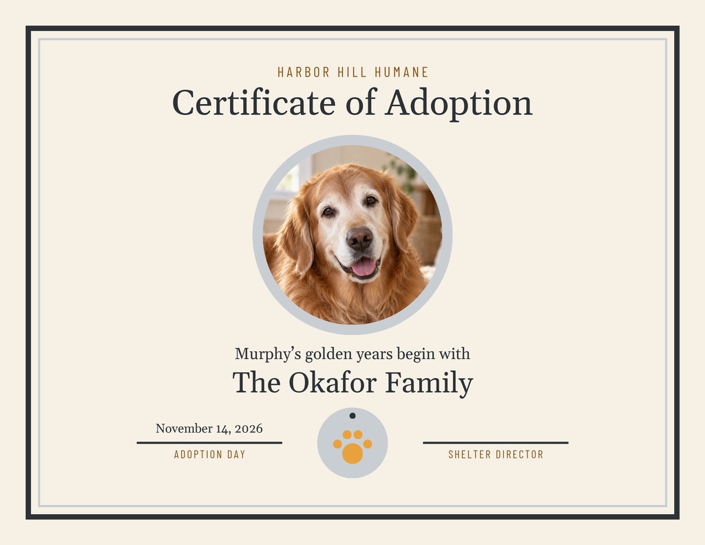 Preview for Gray Muzzle Adoption Month Keepsake Certificate Template