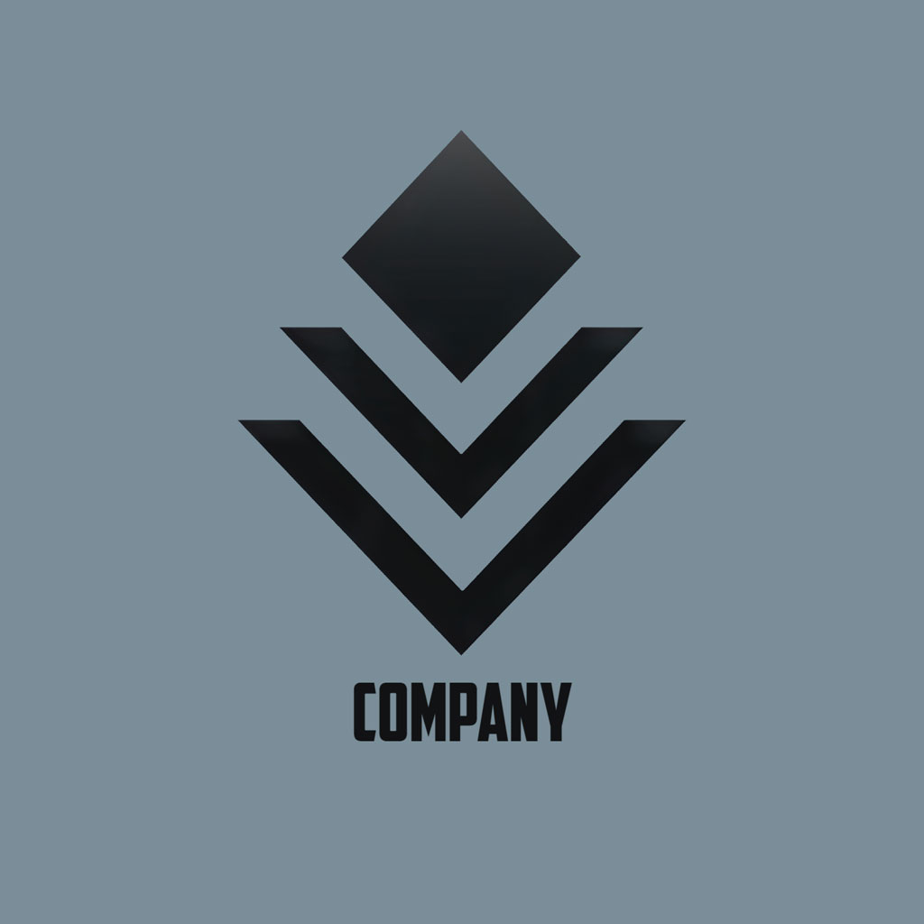 Black company logo on gray background